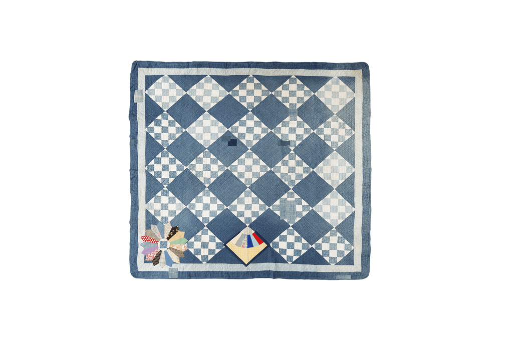 1880's Indigo Cotton Quilt - SHARKTOOTH Antique and Vintage Textiles