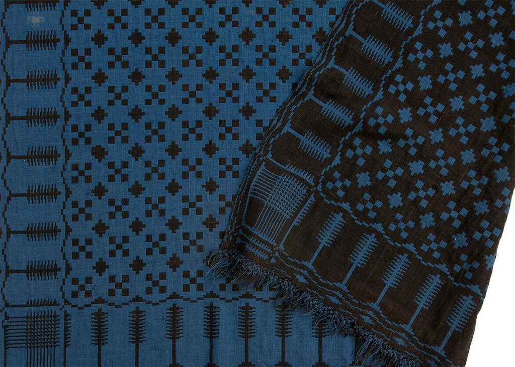 1880's Welsh Tapestry Blanket - SHARKTOOTH Antique and Vintage Textiles