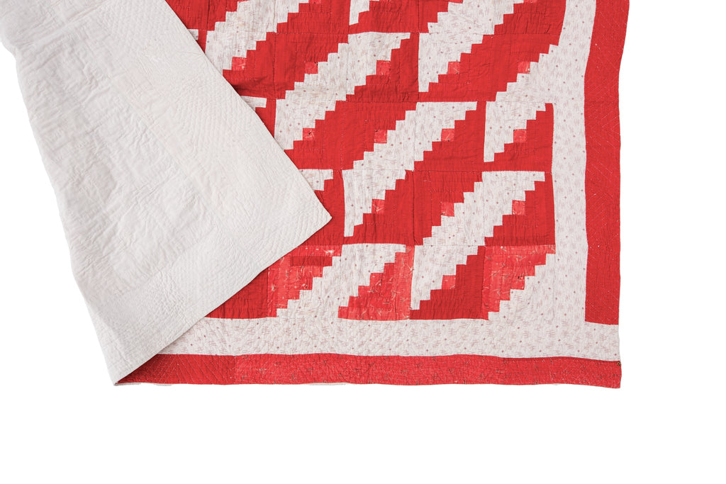 1930's Log Cabin Quilt - SHARKTOOTH Antique and Vintage Textiles