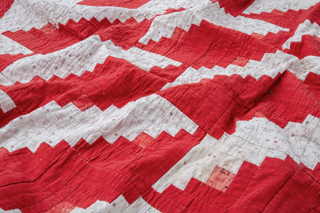 1930's Log Cabin Quilt - SHARKTOOTH Antique and Vintage Textiles