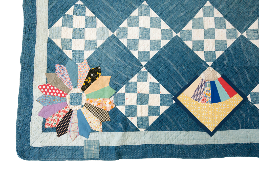 1880's Indigo Cotton Quilt - SHARKTOOTH Antique and Vintage Textiles