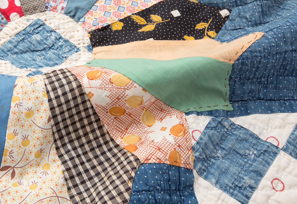 1880's Indigo Cotton Quilt - SHARKTOOTH Antique and Vintage Textiles