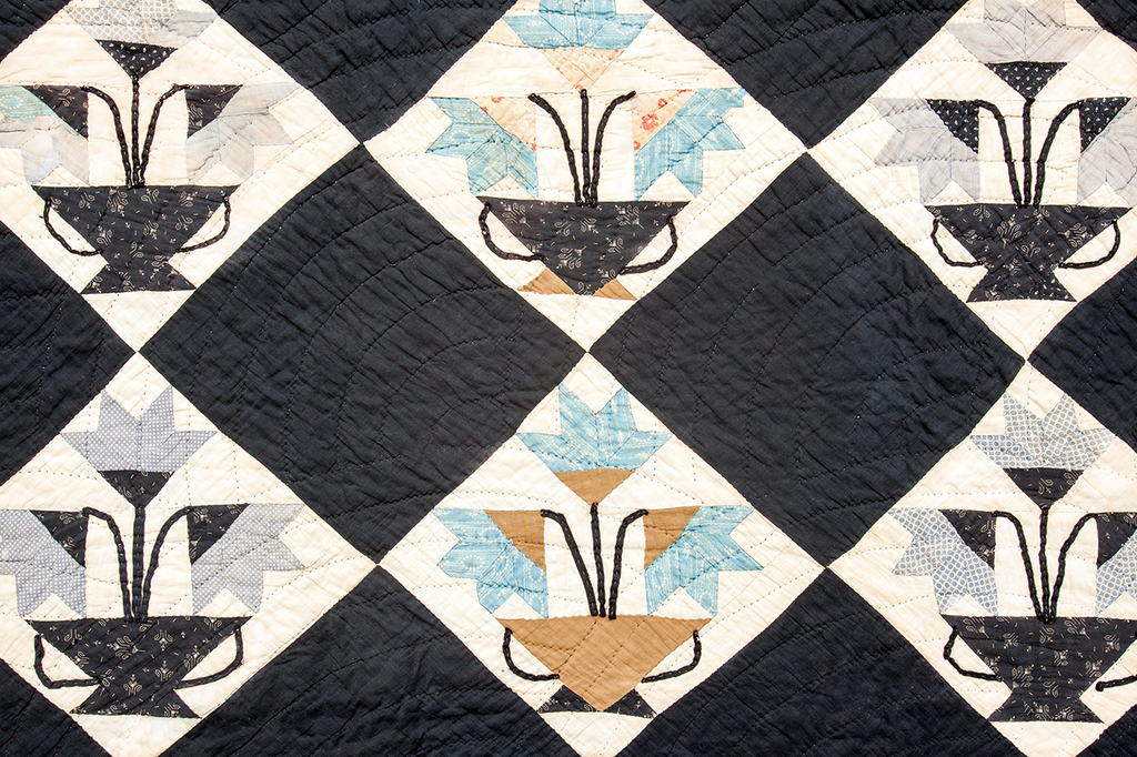 Early Patchwork Mourning Quilt - SHARKTOOTH Antique and Vintage Textiles