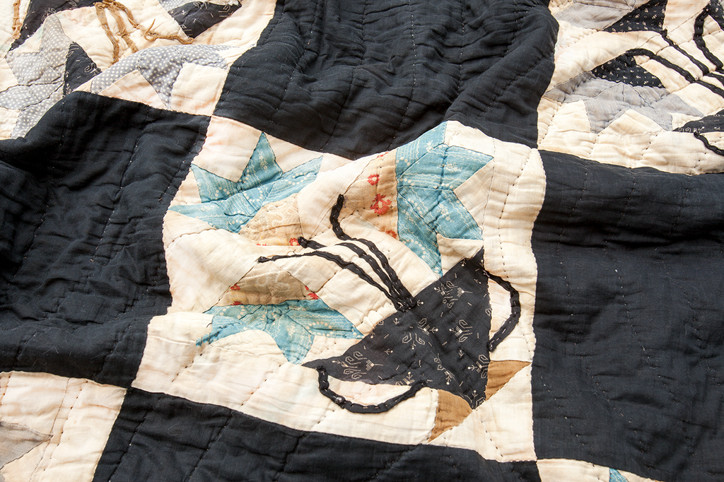 Early Patchwork Mourning Quilt - SHARKTOOTH Antique and Vintage Textiles