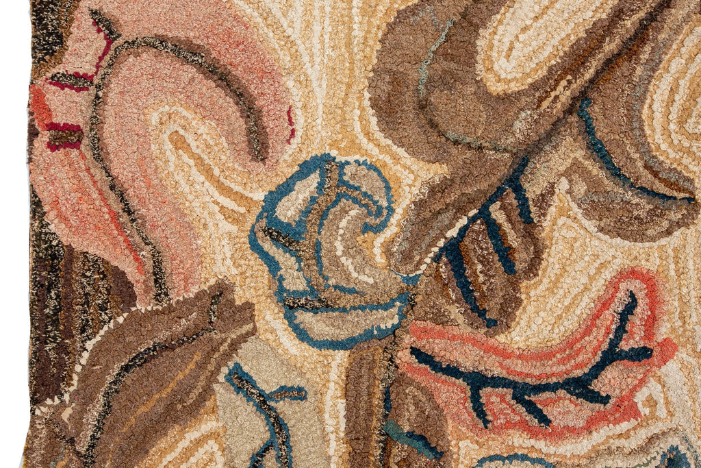 Abstract Floral Hooked Rug 4'3" x 6'1" - SHARKTOOTH Antique and Vintage Textiles
