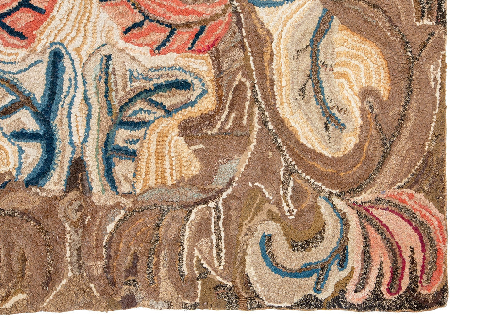 Abstract Floral Hooked Rug 4'3" x 6'1" - SHARKTOOTH Antique and Vintage Textiles