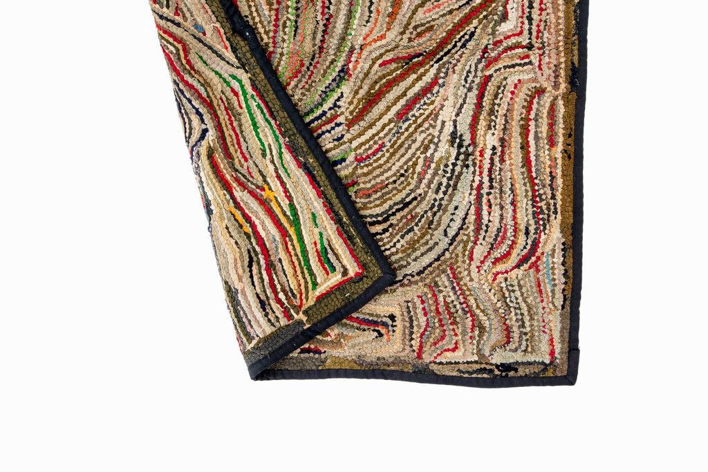 Abstract Hooked Rug 3'2" x 6'4" - SHARKTOOTH Antique and Vintage Textiles