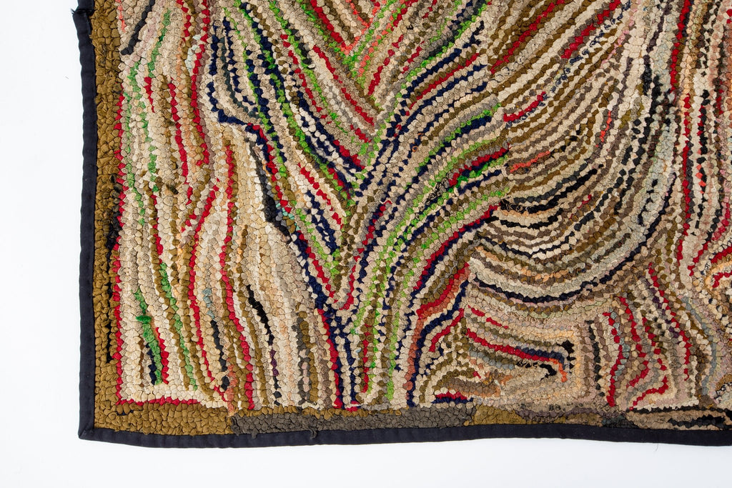 Abstract Hooked Rug 3'2" x 6'4" - SHARKTOOTH Antique and Vintage Textiles