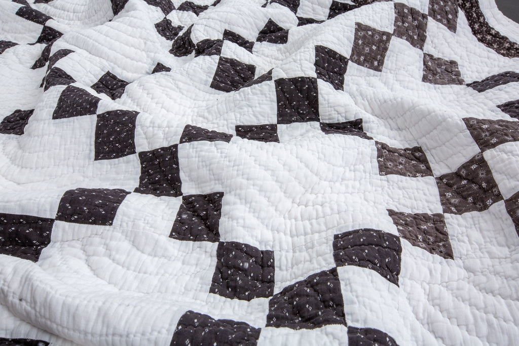 Antique Black and White Quilt - SHARKTOOTH Antique and Vintage Textiles