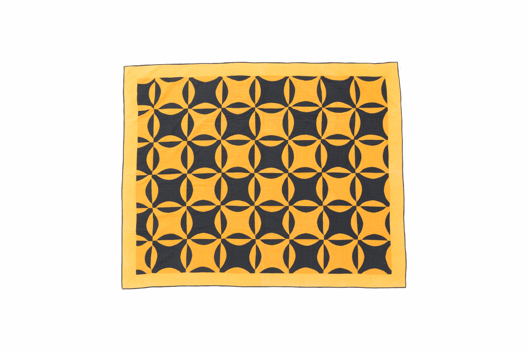 Antique Black and Yellow Quilt - SHARKTOOTH Antique and Vintage Textiles