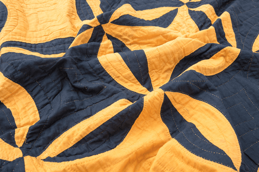 Antique Black and Yellow Quilt - SHARKTOOTH Antique and Vintage Textiles