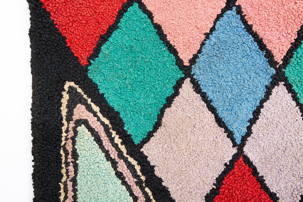 Antique Diamond Hooked Mat 2' x 3' - SHARKTOOTH Antique and Vintage Textiles