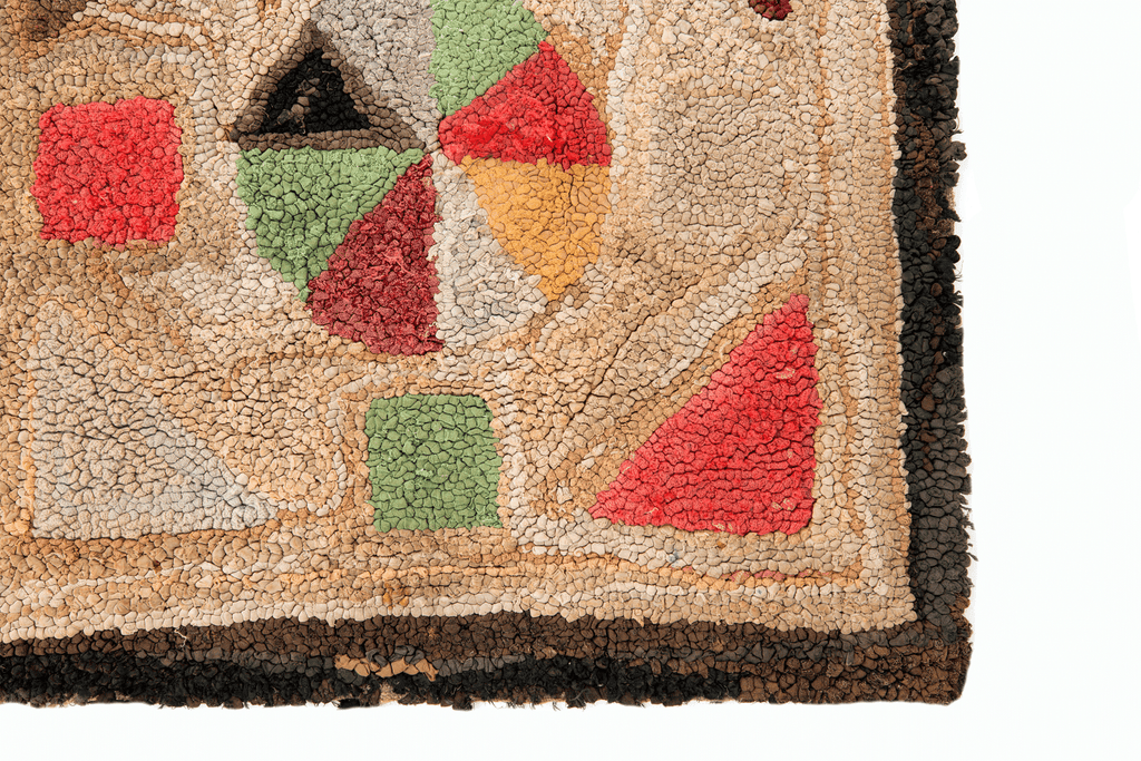 Antique Geometric Hooked Rug 2'6" x 5'1" - SHARKTOOTH Antique and Vintage Textiles