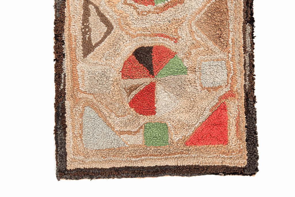 Antique Geometric Hooked Rug 2'6" x 5'1" - SHARKTOOTH Antique and Vintage Textiles