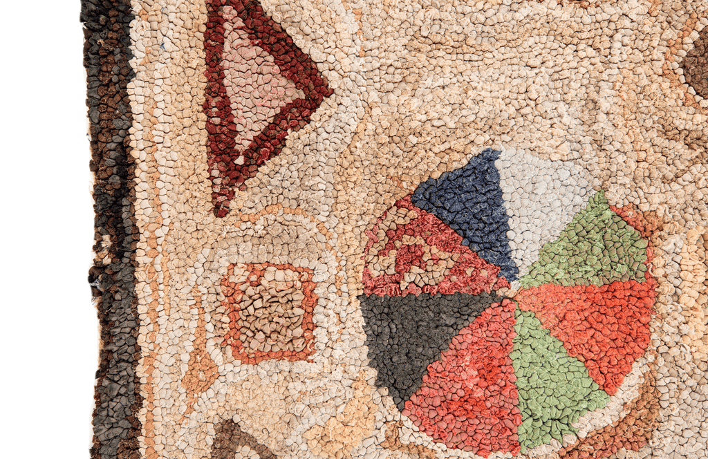 Antique Geometric Hooked Rug 2'6" x 5'1" - SHARKTOOTH Antique and Vintage Textiles