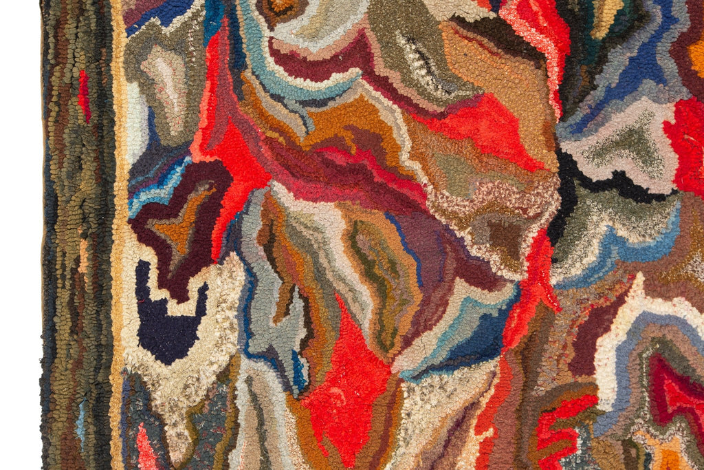 Antique Hooked Rug 2'6" x 3'8" - SHARKTOOTH Antique and Vintage Textiles