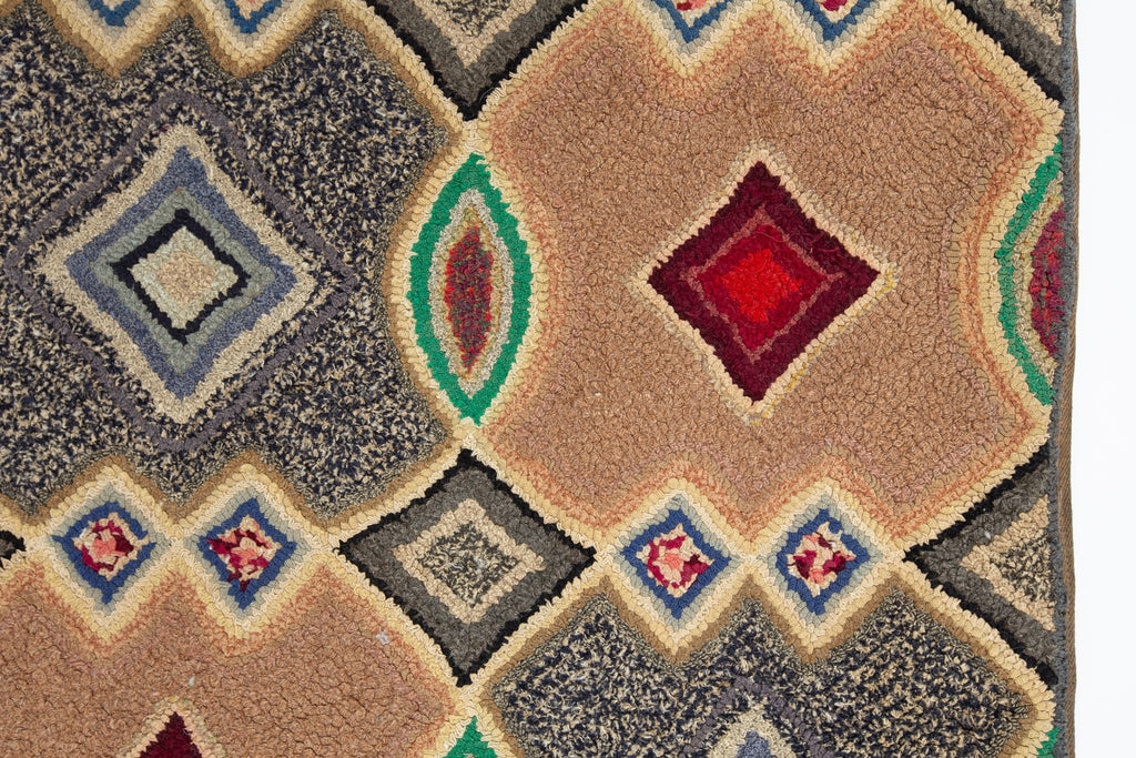 Antique Hooked Rug 2'9" x 4'5" - SHARKTOOTH Antique and Vintage Textiles