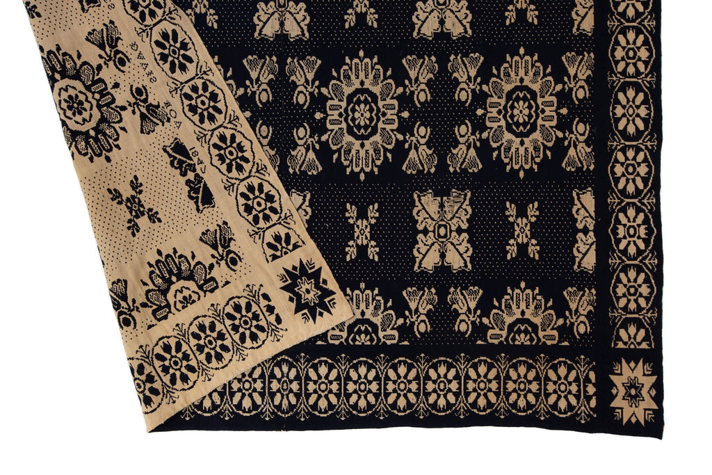 Antique Jacquard Coverlet - SHARKTOOTH Antique and Vintage Textiles