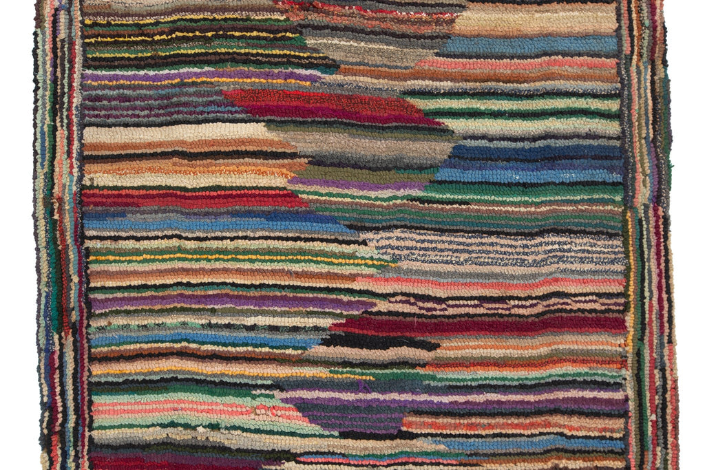 Antique Latch Hooked Rug 2'5" x 5' - SHARKTOOTH Antique and Vintage Textiles