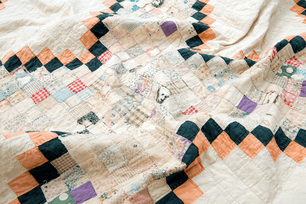 Antique Postage Stamp Quilt - SHARKTOOTH Antique and Vintage Textiles