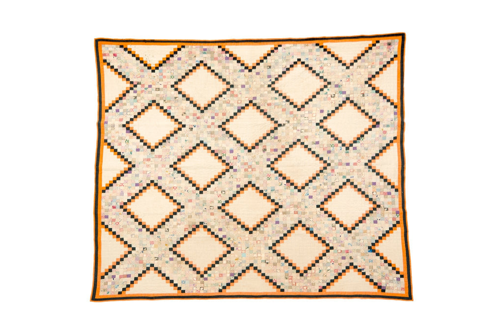 Antique Postage Stamp Quilt - SHARKTOOTH Antique and Vintage Textiles
