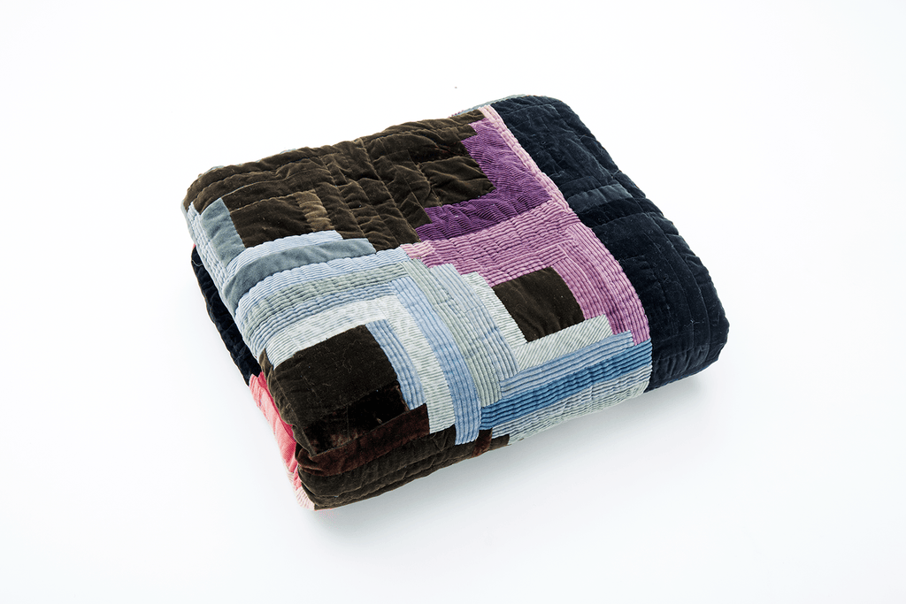 Antique Velvet Log Cabin Quilt - SHARKTOOTH Antique and Vintage Textiles