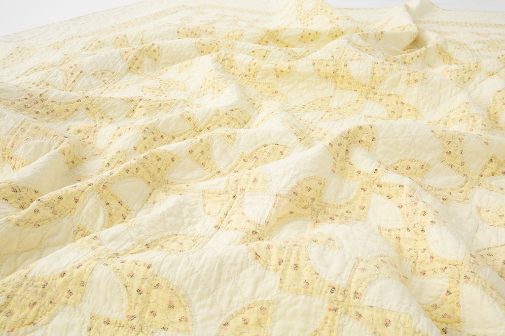 Antique Yellow Calico Quilt - SHARKTOOTH Antique and Vintage Textiles
