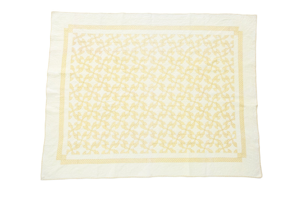 Antique Yellow Calico Quilt - SHARKTOOTH Antique and Vintage Textiles
