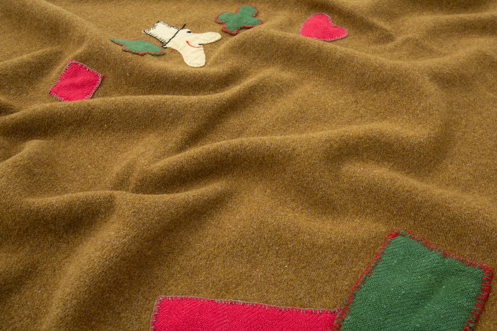 Appliqué Wool Blanket - SHARKTOOTH Antique and Vintage Textiles