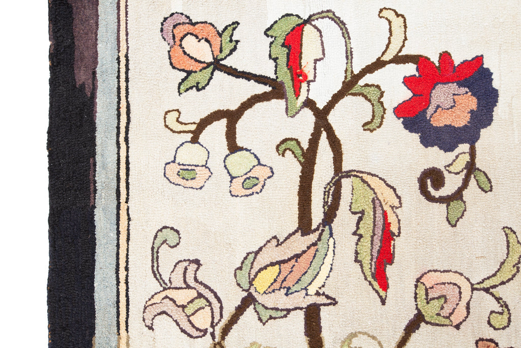 Art Nouveau Hooked Rug 2'10" x 4'7" - SHARKTOOTH Antique and Vintage Textiles