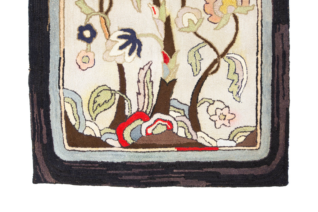 Art Nouveau Hooked Rug 2'10" x 4'7" - SHARKTOOTH Antique and Vintage Textiles