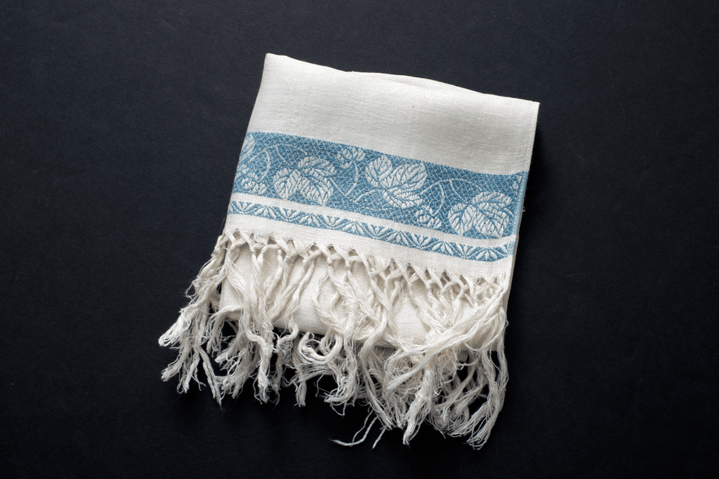 Blue Damask Towel - SHARKTOOTH Antique and Vintage Textiles