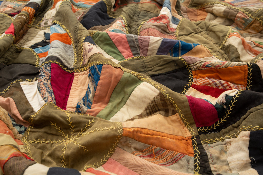 Crazy Half Circle Quilt - SHARKTOOTH Antique and Vintage Textiles