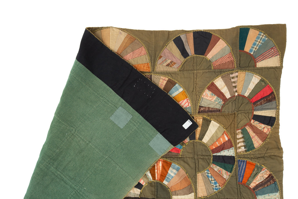 Crazy Half Circle Quilt - SHARKTOOTH Antique and Vintage Textiles