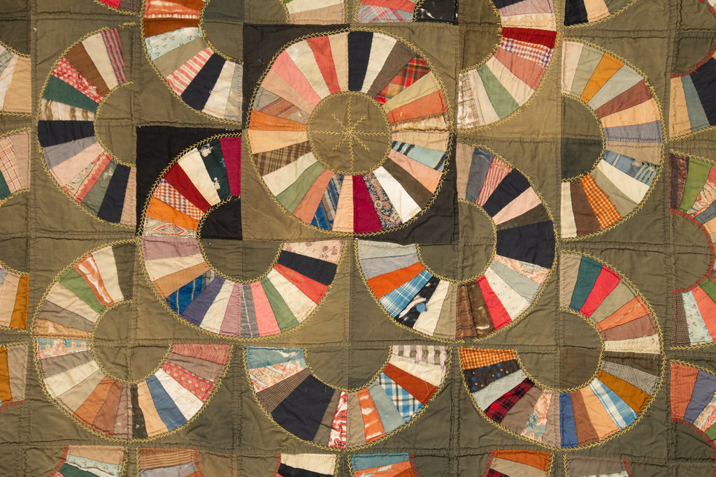 Crazy Half Circle Quilt - SHARKTOOTH Antique and Vintage Textiles