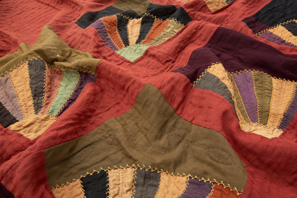 Crazy Quarter Circle Quilt - SHARKTOOTH Antique and Vintage Textiles