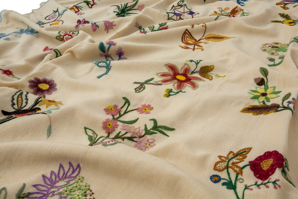 Crewel Work Blanket - SHARKTOOTH Antique and Vintage Textiles