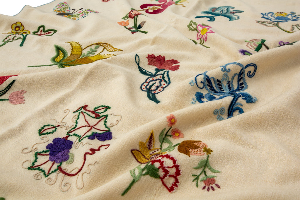 Crewel Work Blanket - SHARKTOOTH Antique and Vintage Textiles