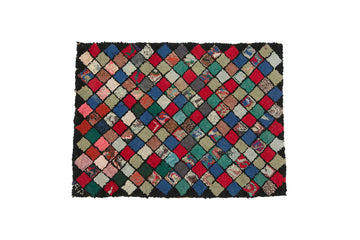 Diamond Hooked Rug 2'2" x 2'11" - SHARKTOOTH Antique and Vintage Textiles