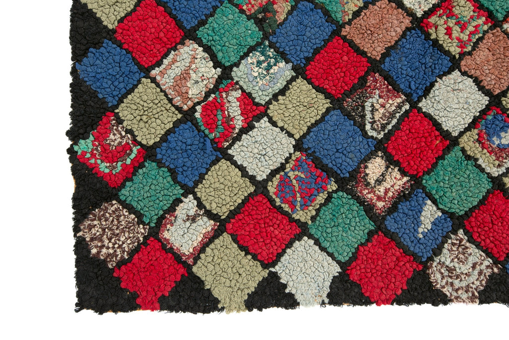 Diamond Hooked Rug 2'2" x 2'11" - SHARKTOOTH Antique and Vintage Textiles