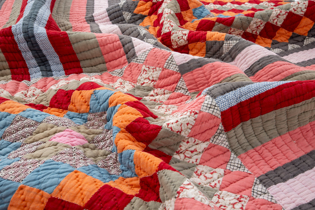 Feedsack Cotton Quilt - SHARKTOOTH Antique and Vintage Textiles