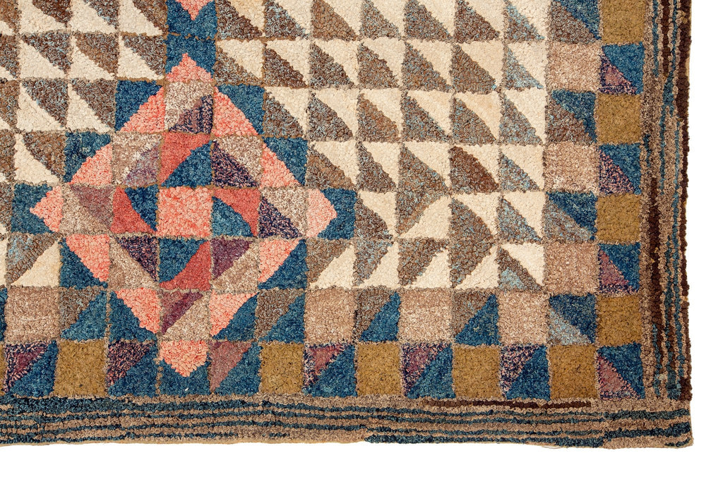 Geometric Hooked Rug 4'4" x 5'10" - SHARKTOOTH Antique and Vintage Textiles