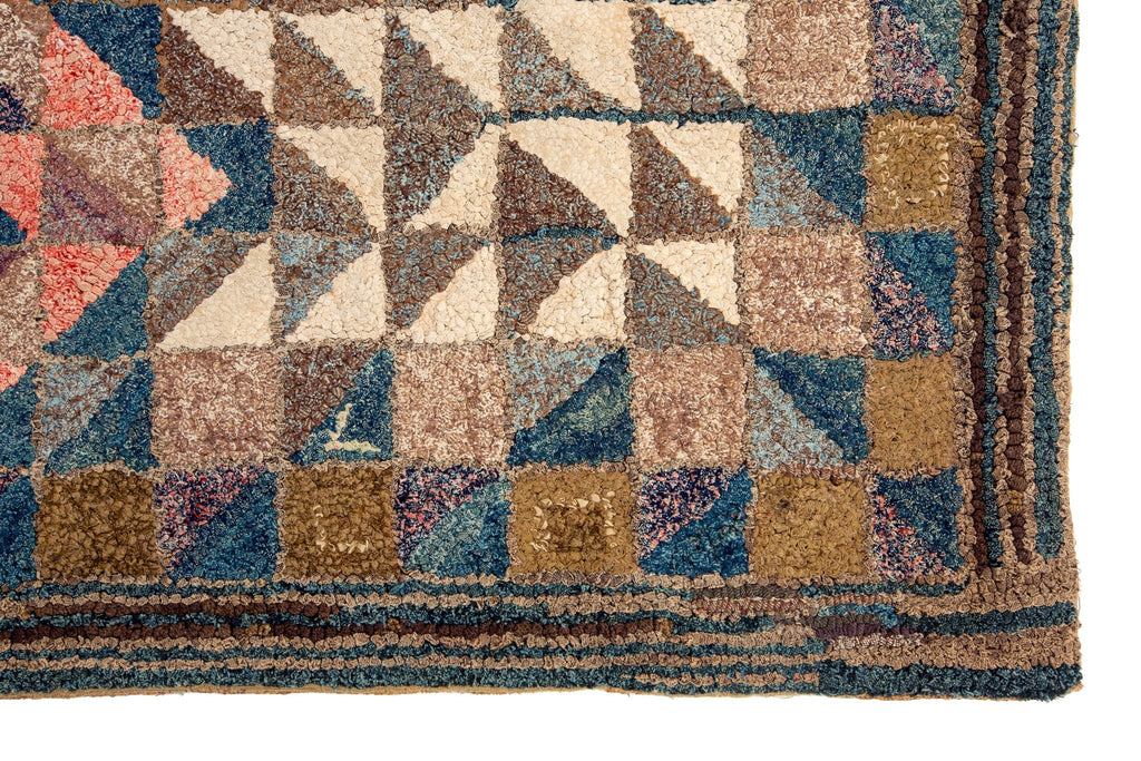 Geometric Hooked Rug 4'4" x 5'10" - SHARKTOOTH Antique and Vintage Textiles