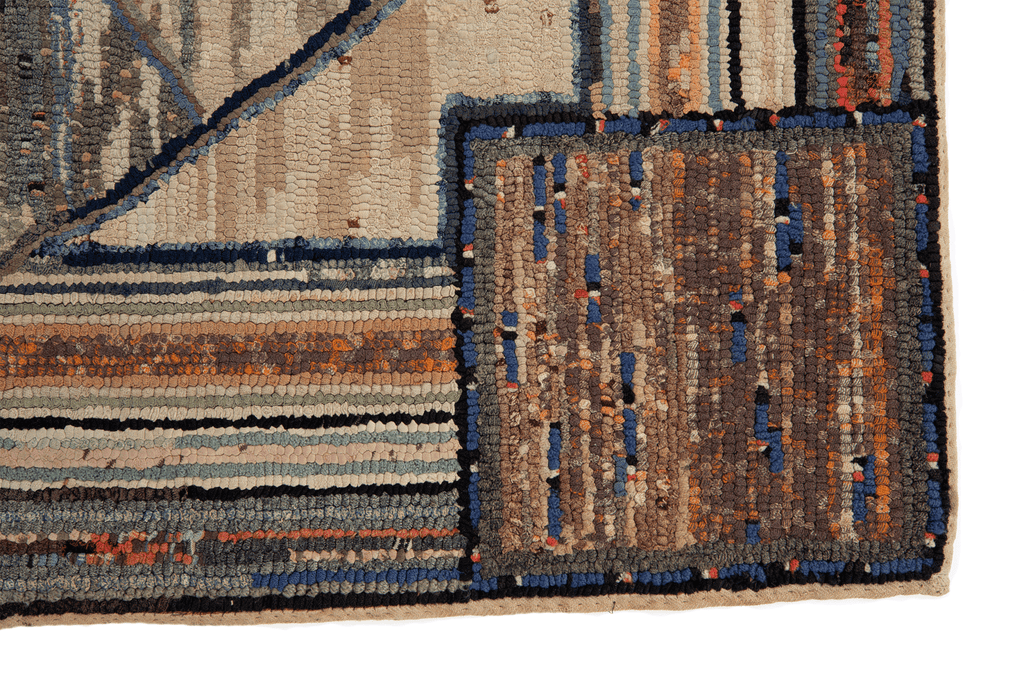 Geometric Latch Hook Rug 3'4" x 3'11" - SHARKTOOTH Antique and Vintage Textiles