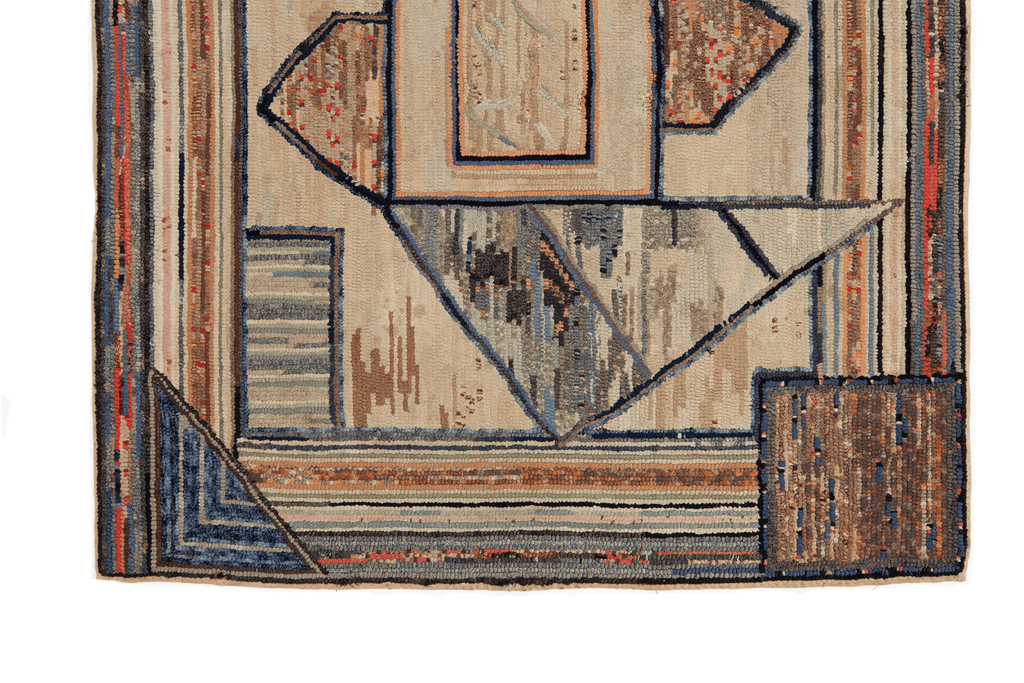 Geometric Latch Hook Rug 3'4" x 3'11" - SHARKTOOTH Antique and Vintage Textiles